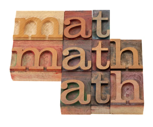 Mathematisches Wort Abstrakt Alten Buchdruckblöcken Aus Holz Farbig Gefärbt Isoliert — Stockfoto