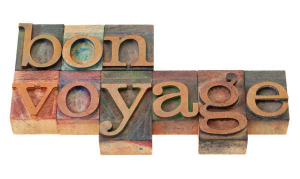 Concepto Viaje Frase Bon Voyage Bloques Impresión Tipografía Madera Vintage — Foto de Stock
