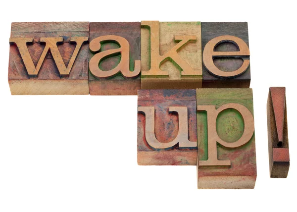 Wake up - phrase in vintage letterpress type — Stock Photo, Image