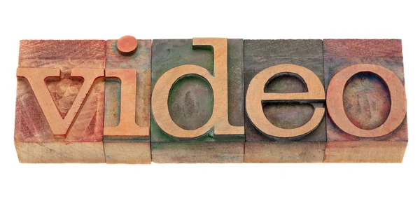 Video Word Vintage Wooden Letterpress Printing Blocks Stained Color Inks — Stock Photo, Image