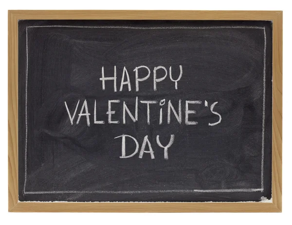 Happy Valentine Day White Chalk Handwriting Blackboard Isolated White — Stock Photo, Image