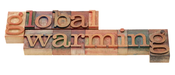 Παγκόσμια υπερθέρμανση του πλανήτη φράση σε letterpress τύπου — Φωτογραφία Αρχείου
