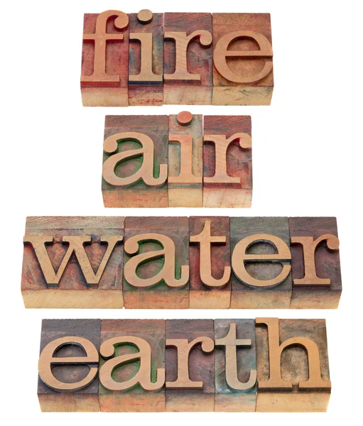 Cuatro Elementos Clásicos Filosofía Griega Fuego Aire Agua Tierra Palabras — Foto de Stock