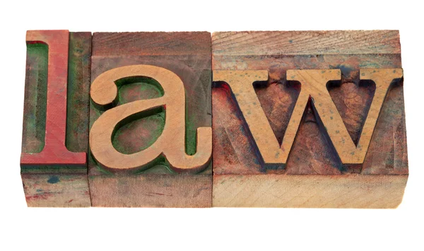 Prawo - słowo w typ typografia — Zdjęcie stockowe