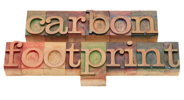 Carbon footrpint - слово sin letterpress type — стоковое фото