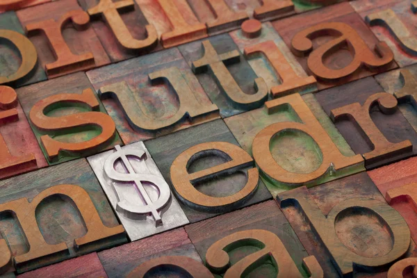 Znak dolara w typ typografia — Zdjęcie stockowe