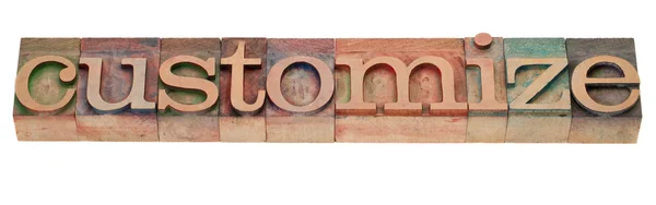 Customize Word Vintage Wooden Letterpress Printing Blocks Stained Color Inks — Stock Photo, Image