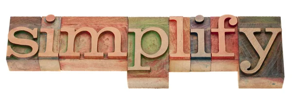 Simplificar - palavra em tipografia — Fotografia de Stock