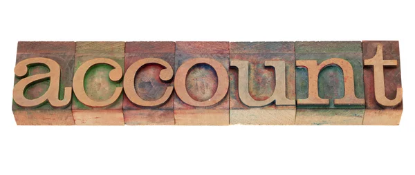 Account Isolated Word Vintage Wood Letterpress Printing Blocks Stained Color — Stock Photo, Image