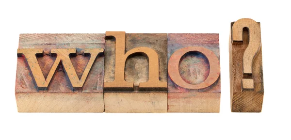 Who Question Vintage Wood Letterpress Printing Blocks Stained Color Inks — Stock Photo, Image