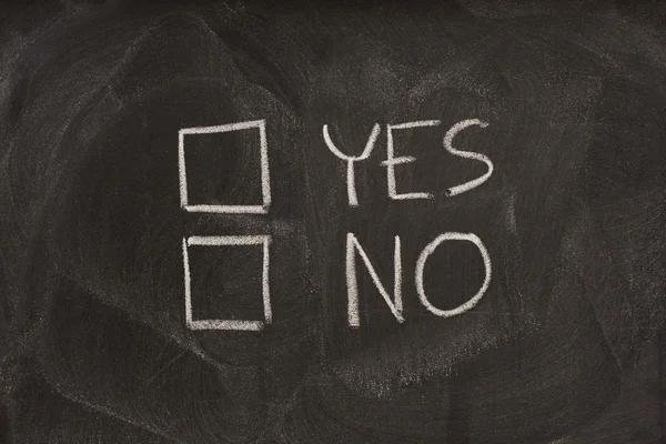 Yes Check Boxes Sketched White Chalk Blackboard Eraser Smudges — Stock Photo, Image