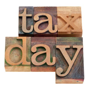 Tax day iwords in letterpress type clipart