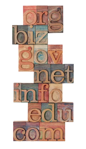 Internet domains in letterpress type — Stock Photo, Image
