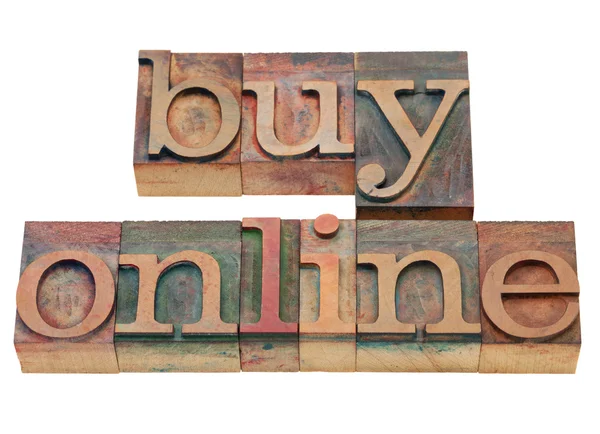 Buy online words in letterpress type — Stock Photo, Image