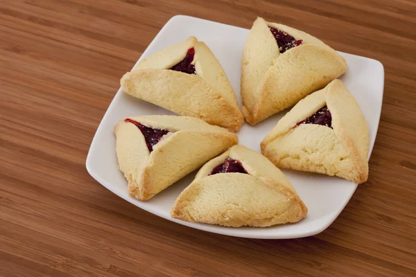 Three-cornered hamantaschen cookies — Stock Photo, Image