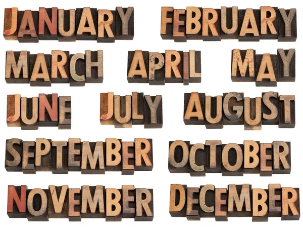 Months in letterpress type — Stock Photo, Image