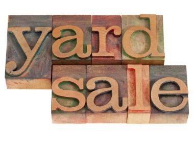 Yard sale in lettepress type clipart