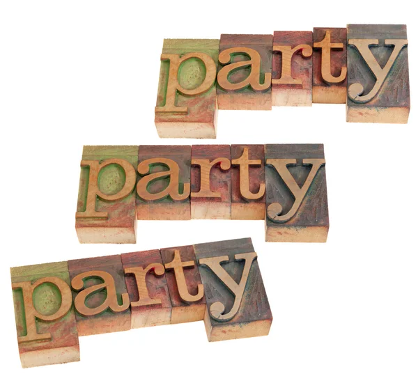Вечірка - слово в типі letterpress — стокове фото