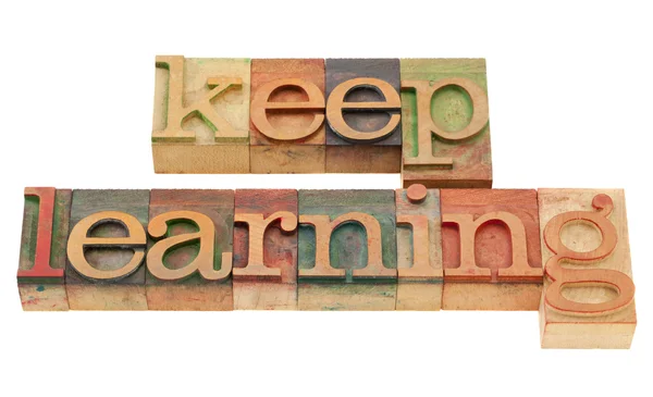 Keep learning in letterpress type — Stock Photo, Image
