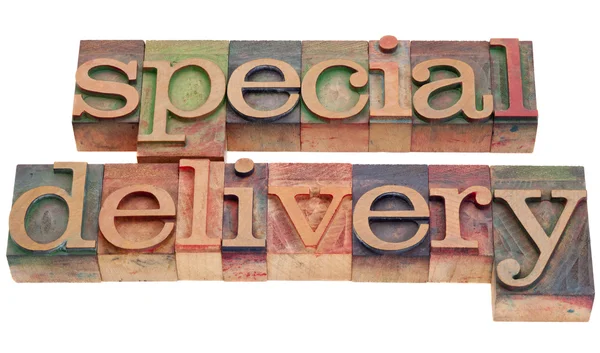 Special delivery in letterpress type — Stock Photo, Image