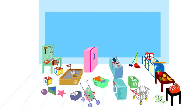 Zona de juegos que muestra lavado, cocina, cocina y supermercado — Foto de Stock