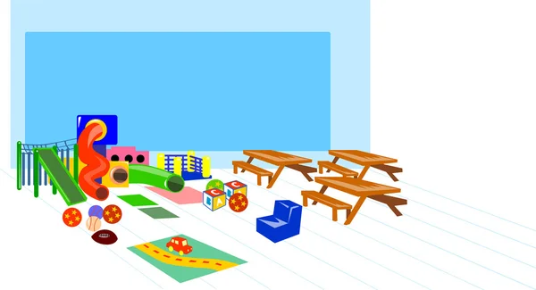 Juegos infantiles toboganes mesa de picnic bancos — Foto de Stock