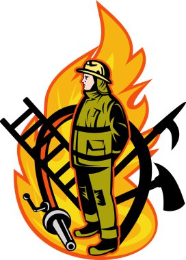 Fireman Firefighter axe ladder spear hook hose clipart