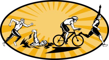 Triathlon athlete swim bike and run competition clipart