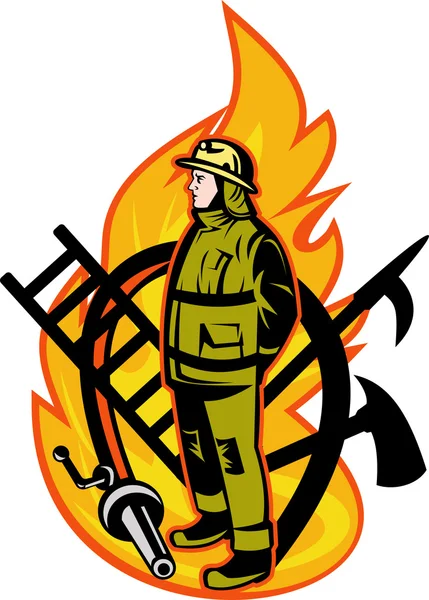 Fireman Firefighter axe ladder spear hook hose — Stock Photo, Image