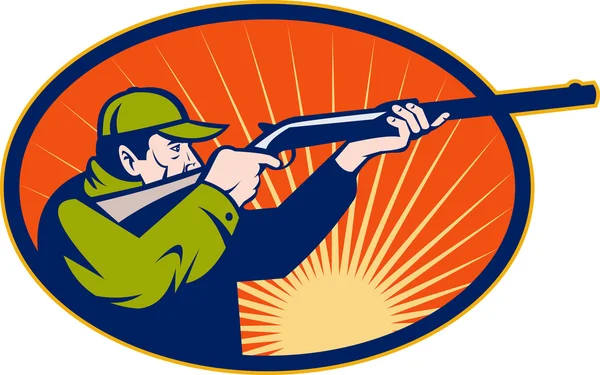Hunter aiming rifle shotgun side view — Stock Photo, Image