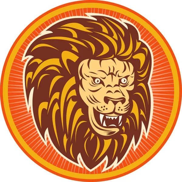 Cabeça de leão irritada colocada dentro de um círculo — Fotografia de Stock