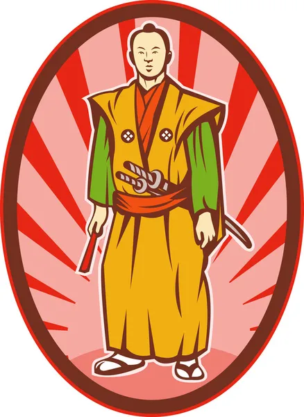 Samurai warrior with katana sword and fan — Stock Photo, Image
