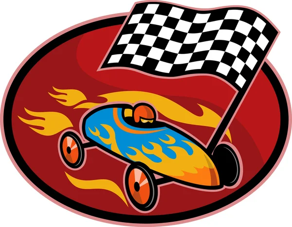Soap box derby racing with race flag — Stock Photo, Image