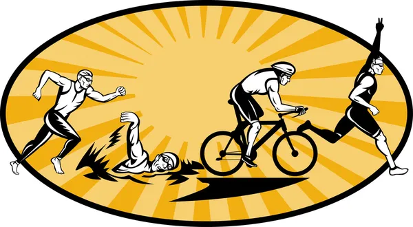 トライアスロン競技者の自転車を泳ぐし、の競争を実行 — ストック写真
