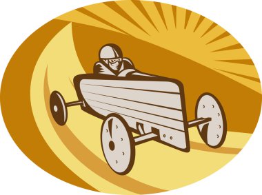 Soap box derby car racing with sunburst clipart