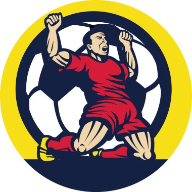 Soccer player celebrating a goal with ball clipart