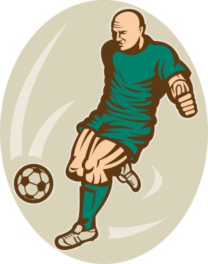 Soccer player running and kicking the ball clipart