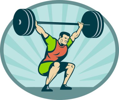 Weightlifter lifting heavy weights clipart