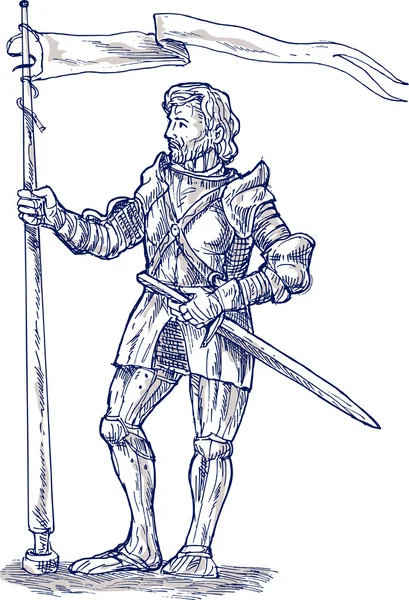 骑士站在一起的长矛和标志 — 图库照片