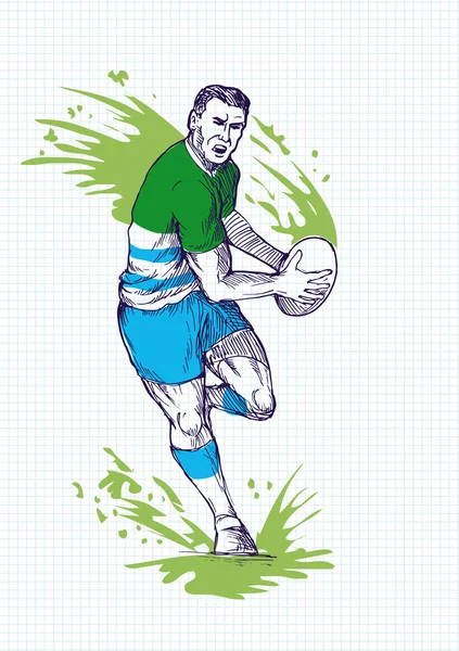 Rugby player körs och passerar bollen — Stockfoto