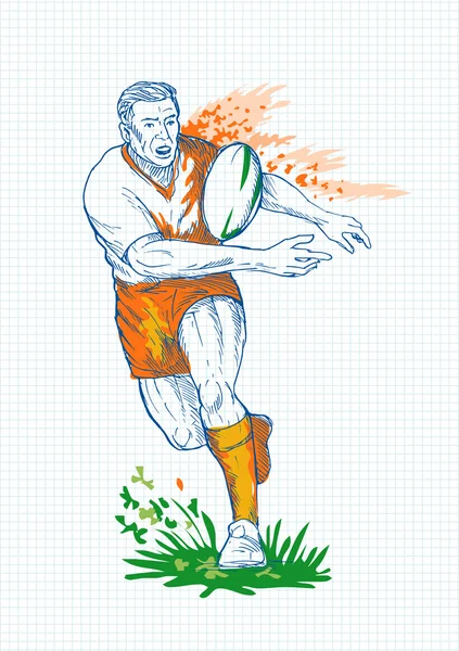 Rugby jogador correndo e passando bola — Fotografia de Stock