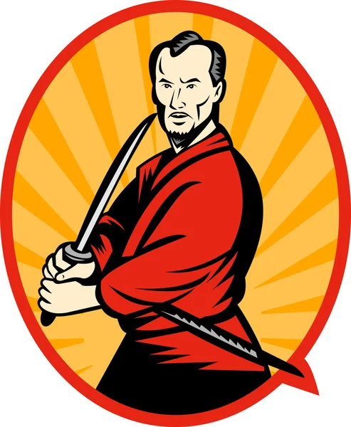 Guerreiro Samurai Com Espada Katana — Fotografia de Stock