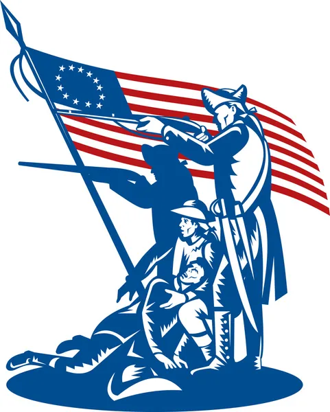 Patriotas americanos lutando com a bandeira de Betsy Ross — Fotografia de Stock