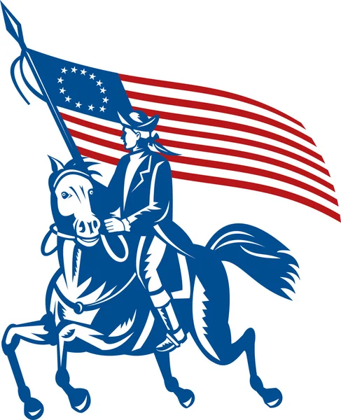 American revolutionary general riding horse Betsy Ross Flag — Stock Photo, Image