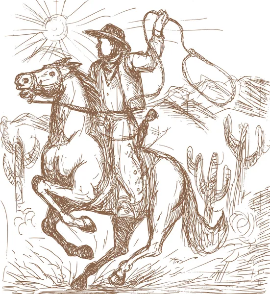 Kowboj z lasso na koniu — Zdjęcie stockowe