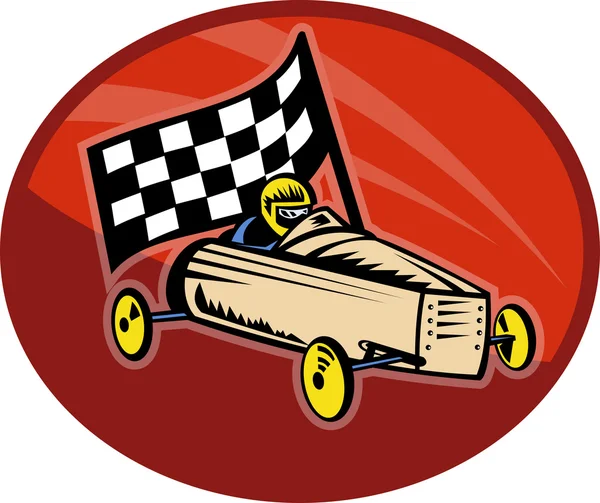 Caixa de sabão derby corrida com bandeira de corrida — Fotografia de Stock