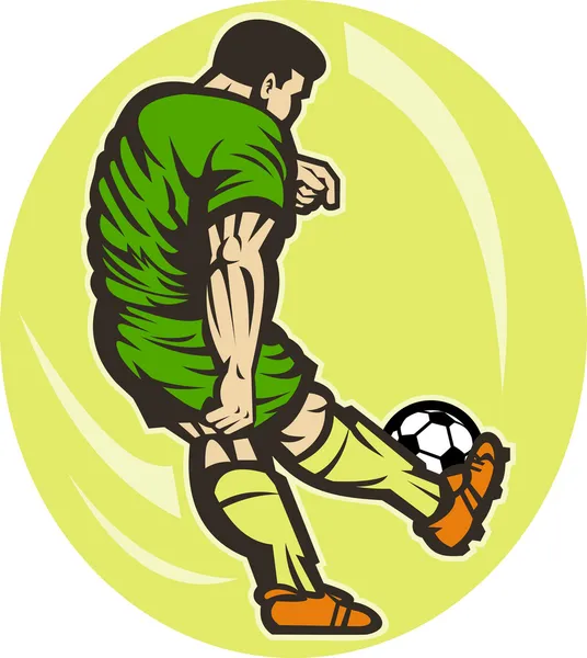 Giocatore di calcio calci il pallone — Foto Stock