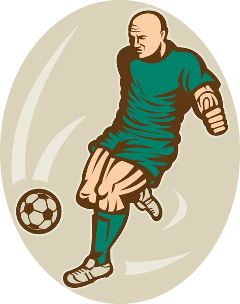 Jugador de fútbol corriendo y pateando la pelota — Foto de Stock