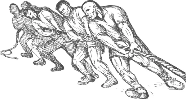 Team or group of men pulling rope tug of war — Stock Photo, Image