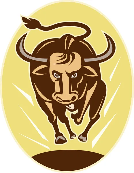Wściekły byk texas longhorn, ładowanie — Zdjęcie stockowe